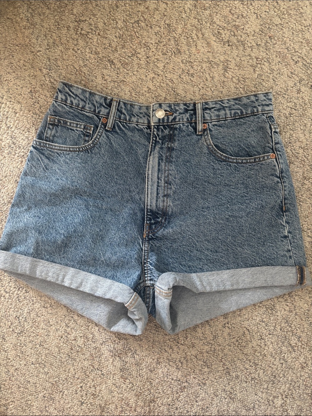 Zara Medium Blue Rolled-Hem Denim Shorts